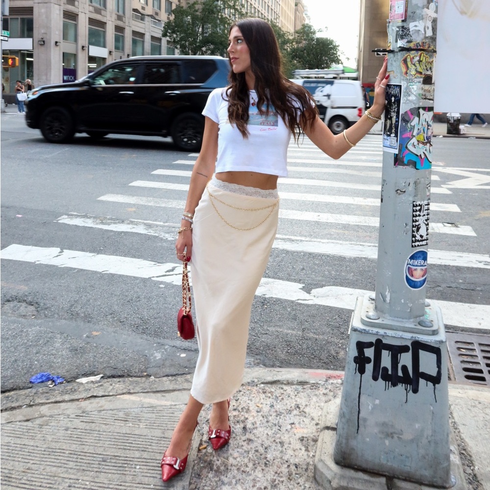 Princess Polly Cream Satin Maxi Skirt